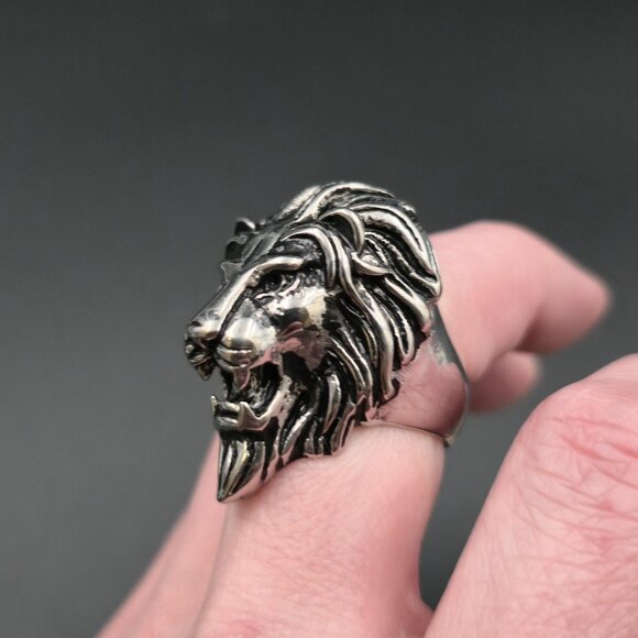 Size 7 Large Lions Head Men's Band Ring B1019 - Picture 4 of 8